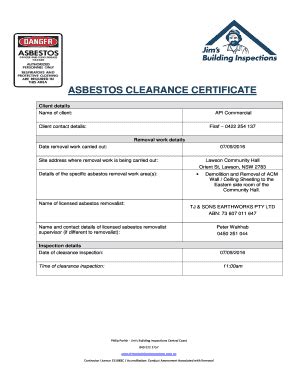asbestos clearance certificate